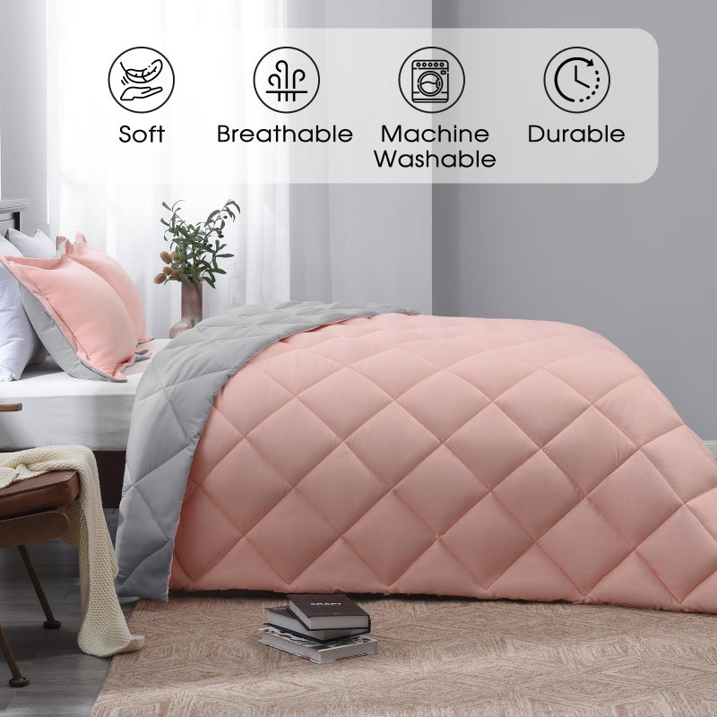 Basic Beyond King Size Comforter Set - Pink King Size Comforter Set, Reversible King Bed Comforter Set for All Seasons, Baby Pink/Grey, 1 Comforter (104"x92") and 2 Pillow Shams (20"x36"+2") - Image 2
